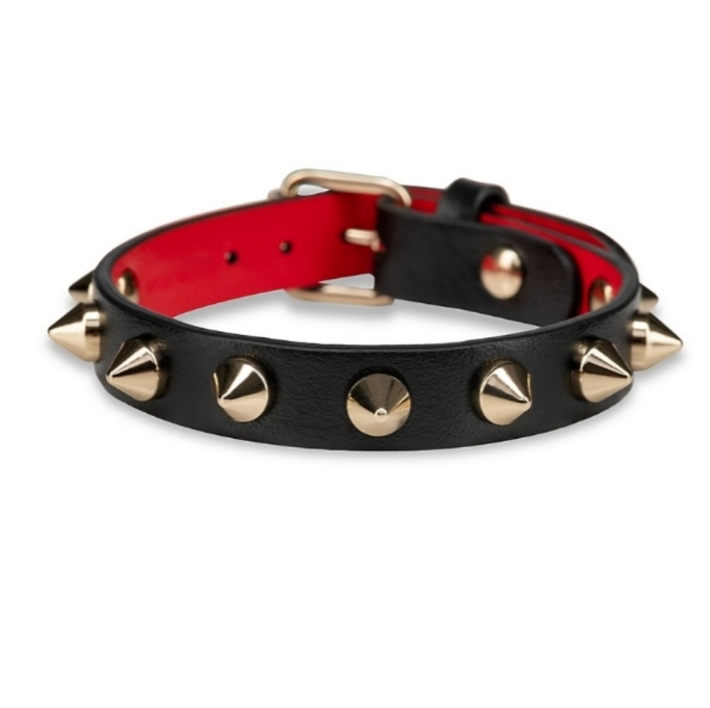 Authentic Christian Louboutin LOUBILINK spike leather bracelet in black and red